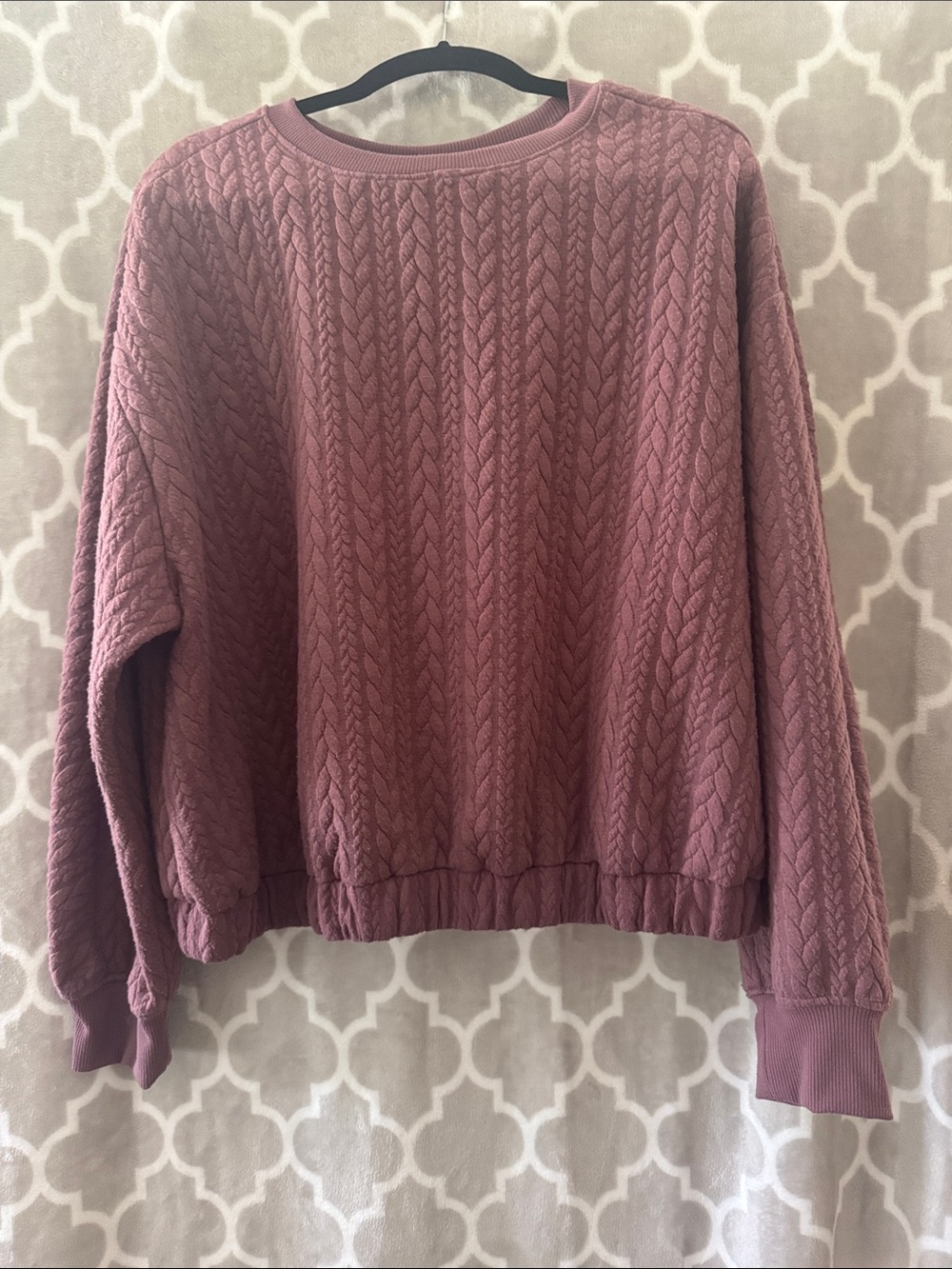 A New Day Dusty Mauve Cable-Knit like Crewneck Sweatshirt
